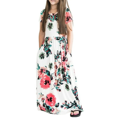 

Pedort Girlss Summer Dresses Girls Summer Dress Swiss Dot Short Sleeve Boho Ruffle Flowy Casual Party Dresses White 140