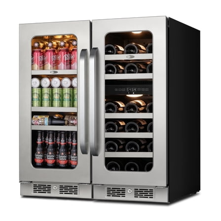 Whynter 30" Wine and Beverage Refrigerator, 29 Bottles Dual Zone Wine Fridge and 80 Cans Beverage Fridge Cooler with Stainless Steel Door Framed