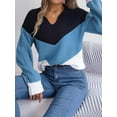 thumbnail image 3 of Chevron Striped Color Block Collared Classic Sweater for Women Blue Small, 3 of 5