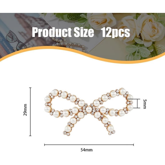 WEBEEDY 12Pcs Alloy Crystal Rhinestone Bowknot Shoe Decorations Detachable Shoe Buckle Clips with Iron & ABS Platic Imiattion Pearl Beads Golden 29x54x5mm