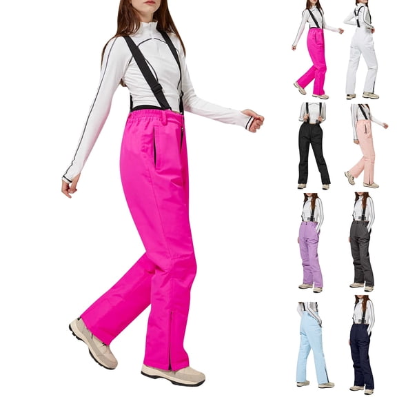 Womens Plus Size Pants Heavy Duty Insulated Bib Overalls Extreme Cold Weather Skiing Snowboarding Outdoor Loose Trousers Black L