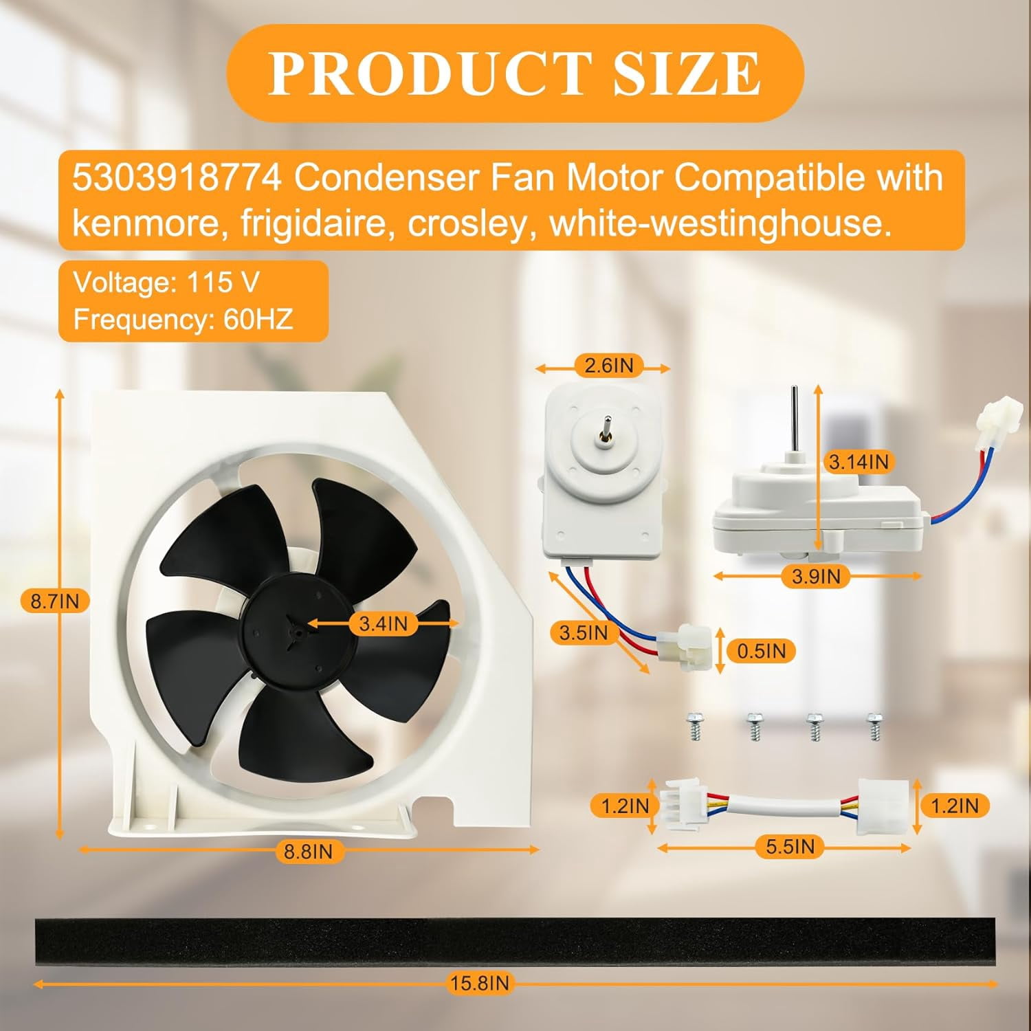 5303918774 Condenser Fan Motor Compatible with Ken-More frigi-daire Crosley Refrigerator FRS6KR5JSB0, FRT17G5CSBC, FRT18IL6DWP, etc. Part Number: 240334001, 240397101, 240525401, 241681101