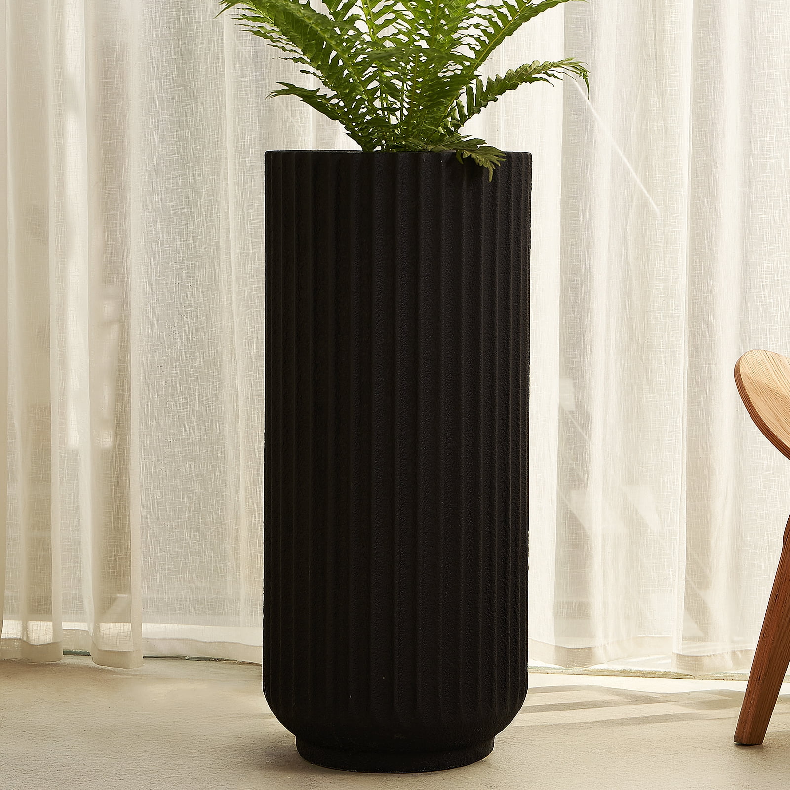 TerraDeco 31.5 Inch Tall Roman Column Concrete Planter（14.2Dx31.5H，36 Pounds）,Durable All-Weather Use with Drainage Holes,Large Rectangular Planter  for Outdoor Indoor Plants