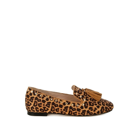 Niloha Studs & Tassels Detail Leopard Loafers