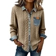 thumbnail image 2 of thefmos Women Plus Size Fall Winter Long Sleeve Knitted Button Down Tops Collared Casual Pullover Sweater Blouses Solid Basic Cardigan for Office Vacation, Khaki 2XL, 2 of 7