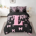 thumbnail image 2 of jejeloiu Personalized Letter L Bedding Comforter Set 7pcs,Monogrammed Theme Queen Bedding Sets,Ribbon Bow Knot Queen Sets,Ultra Soft Bedroom Decor Reversible, 2 of 8