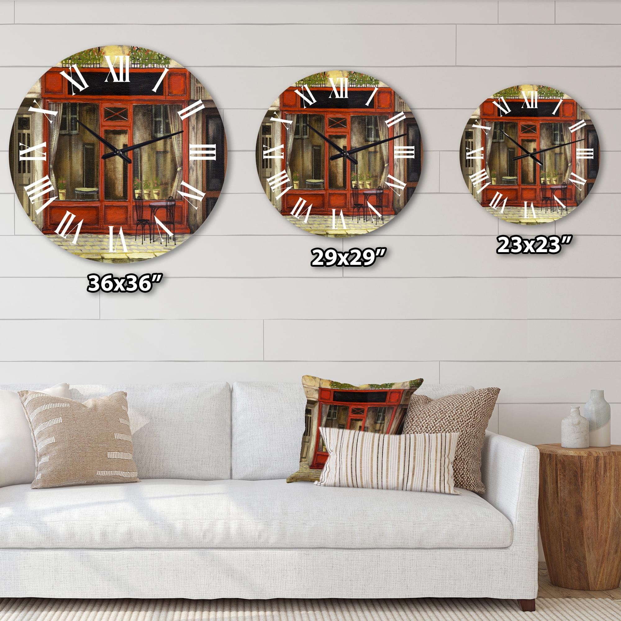 Designart 'Red Facade Of Charming Shop In Paris I' French Country Wall Clock
