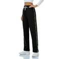 thumbnail image 3 of Women Casual Cotton Solid Drawstring Elastic Waist Long Straight Pants, 3 of 9