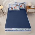 thumbnail image 4 of Castle Fairy Cute Camo Woodland Animal Zipper Twin Comforter Sets with Fitted Sheet and 2 Pillowcases,Fox Bear Deer Puppy Pine Zipper Bedding Set,Sky Blue Cream,Navy Blue Reversible,4-Piece, 4 of 6