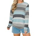 thumbnail image 3 of Xuanfei Women Multicolor Stripe Print Crew Neck Long Sleeve Top, 3 of 7