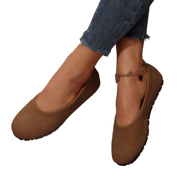 Flats for Women Dress Shoes: Round Toe Suede Foldable Comfortable Casual Slip On Ballet Loafers for Driving Work 40