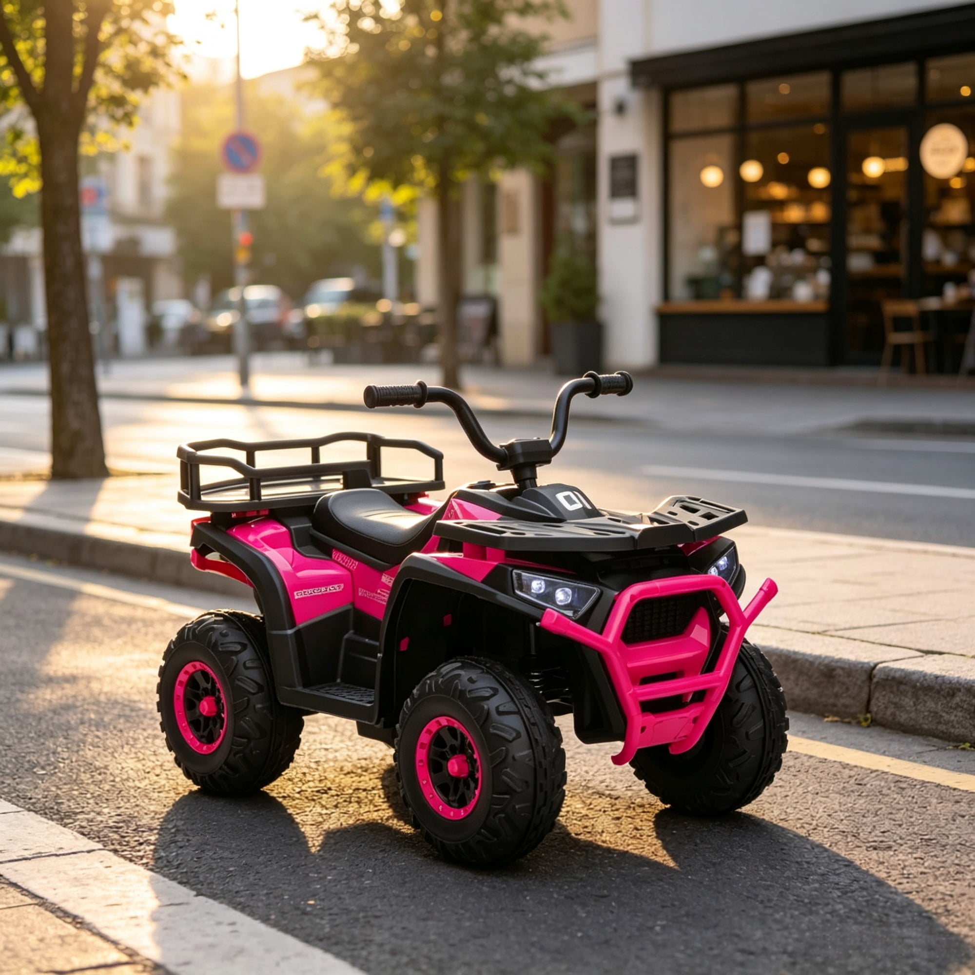 12V Kids Quad ATV, 4 Wheeler with 4 Spring Suspension Wheels, LED Lights, Music USB, Pink
