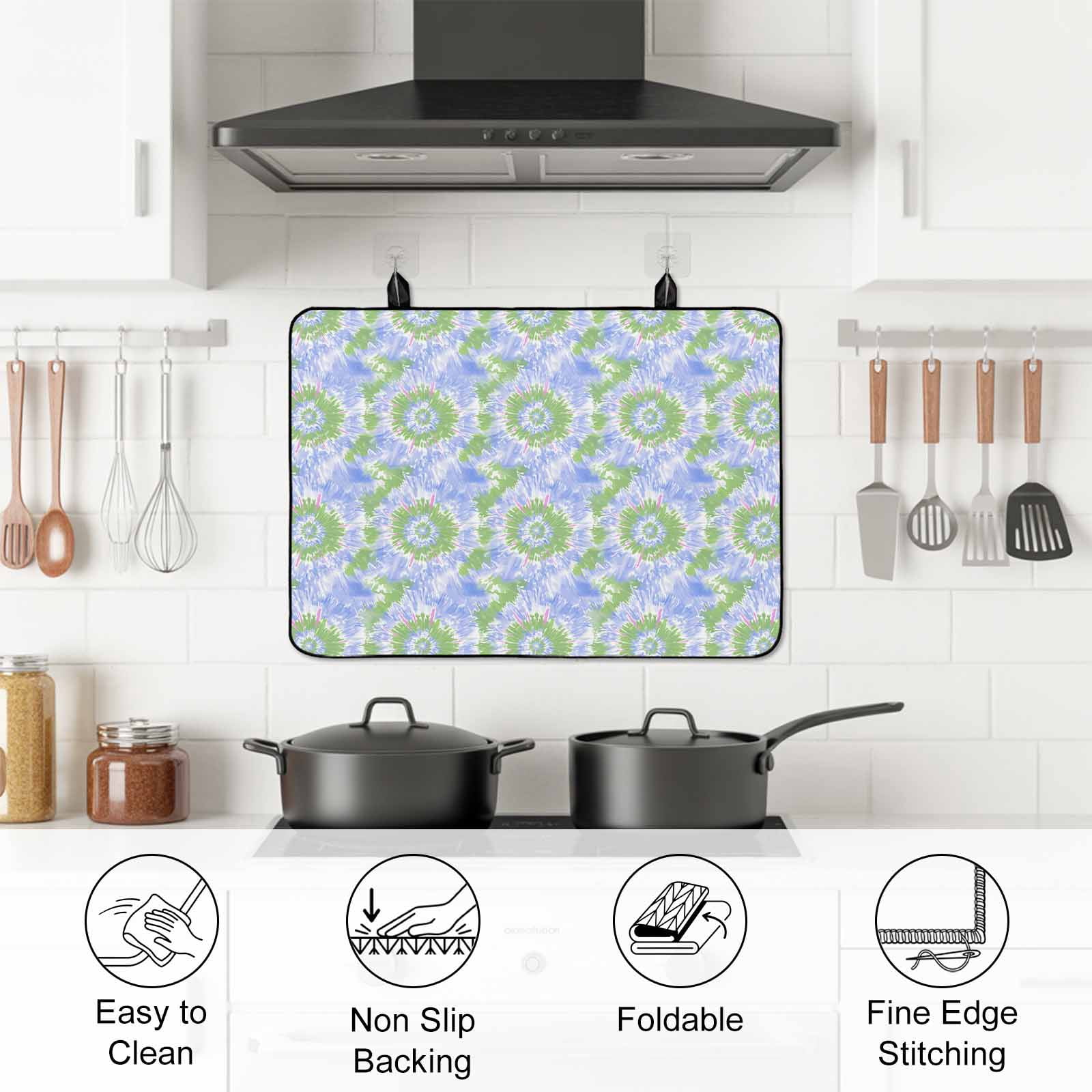 Blue Teal Stove Top Cover for Electric Stove, Heat-proof & Non Slip Glass Top Stove Cover Protector, Modern Tie Dyeing Contemporary Abstract Art Kitchen Flat Cooktop Rubber Mat 24x21 Inches