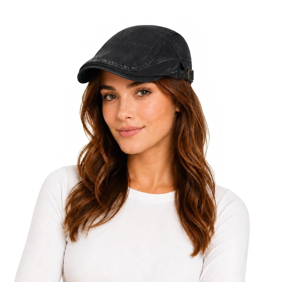 HonorHut Newsboy Caps Breathable Adjustable Ivy Flat Hat Washing Cotton Cooling Lightweight Scally Cap for Driving Golf Hunting Black