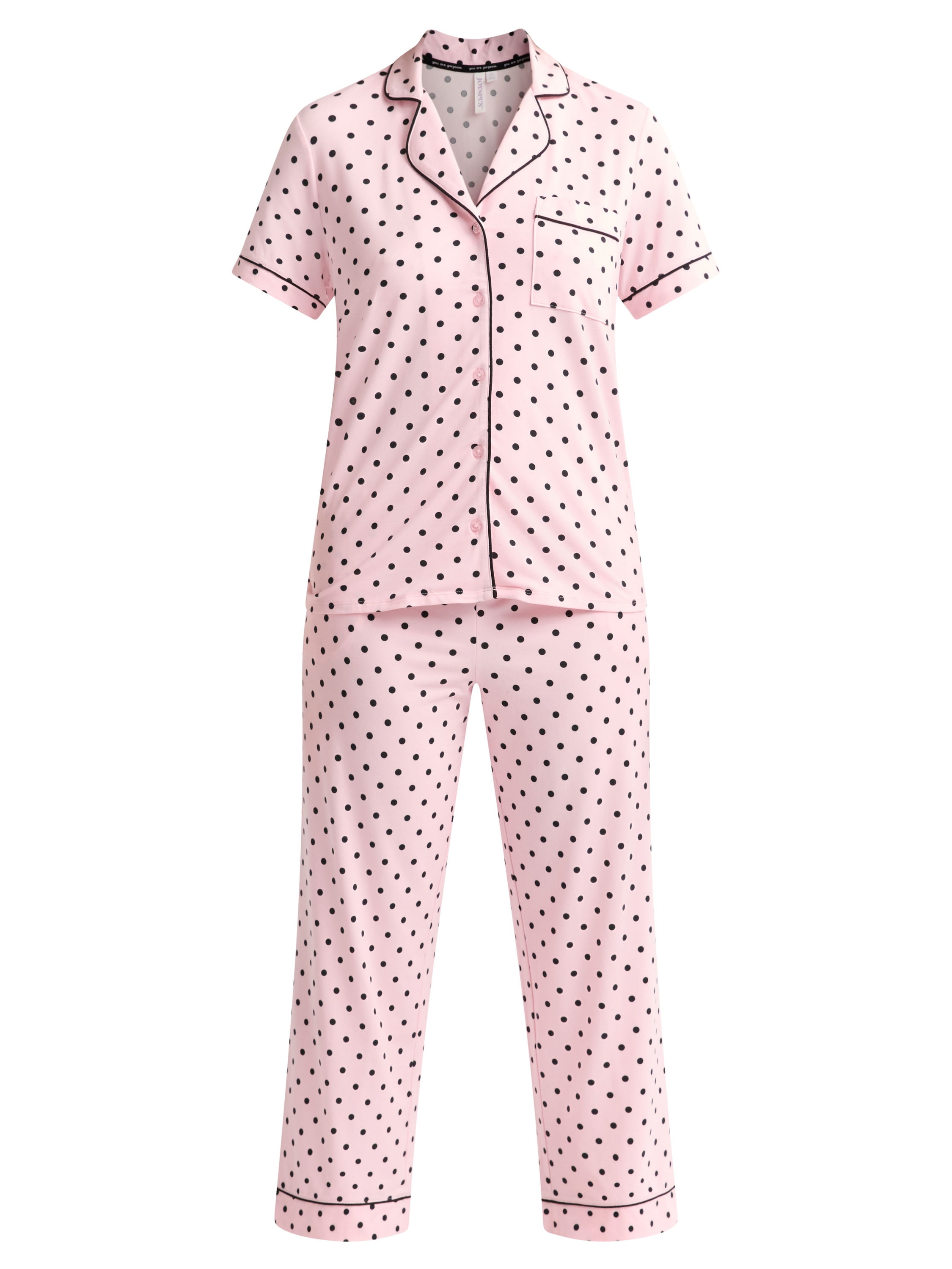 Joyspun Women's Dreamy Soft Collection Notch Collar Short Sleeve Knit Top & Capri Pajama Set, 2-Piece, Sizes XS-3X