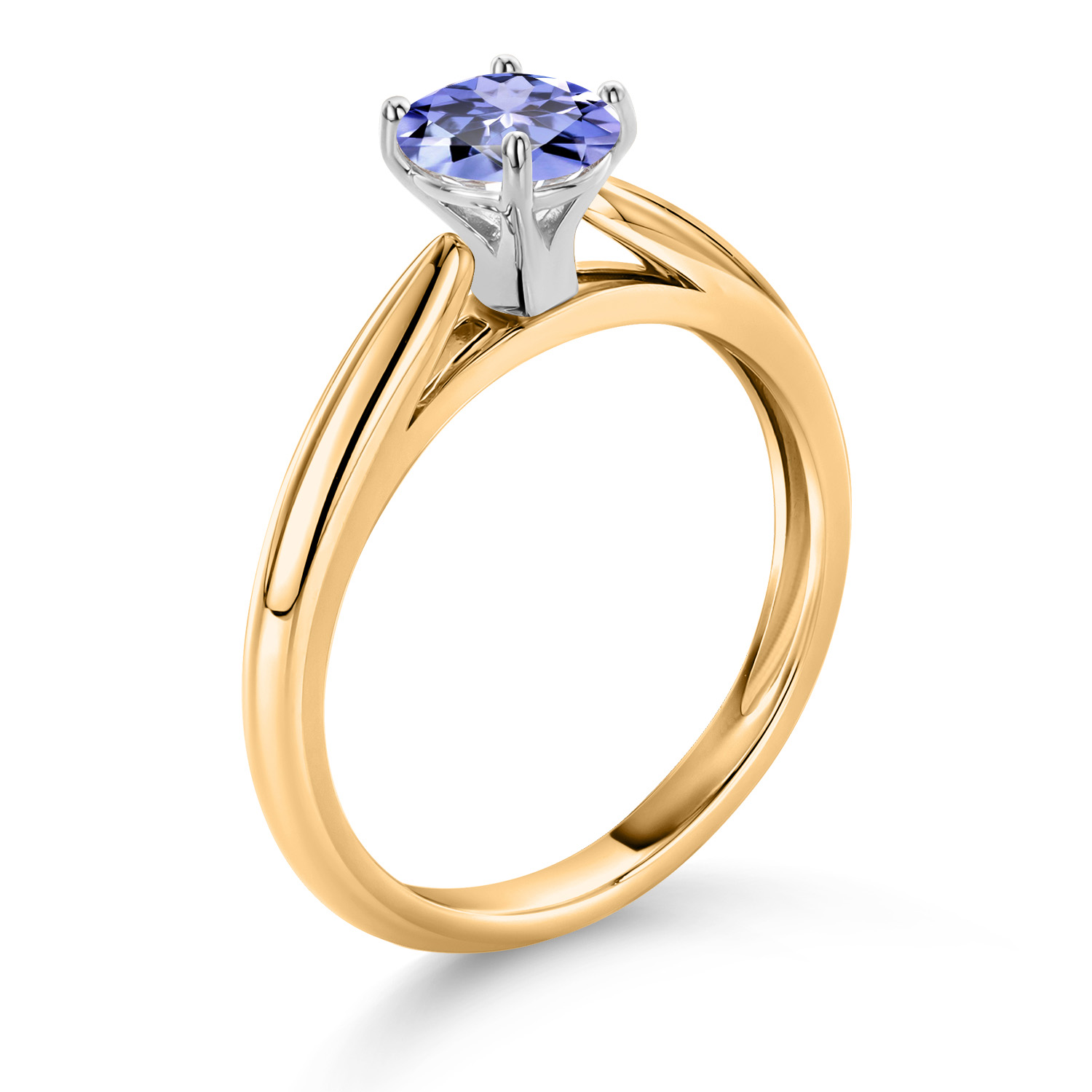 Gem Stone King 10K Yellow Gold Blue Tanzanite Solitaire Engagement Ring for Women (0.46 Cttw, Round 5MM, Gemstone, Available in Size 5, 6, 7, 8, 9)