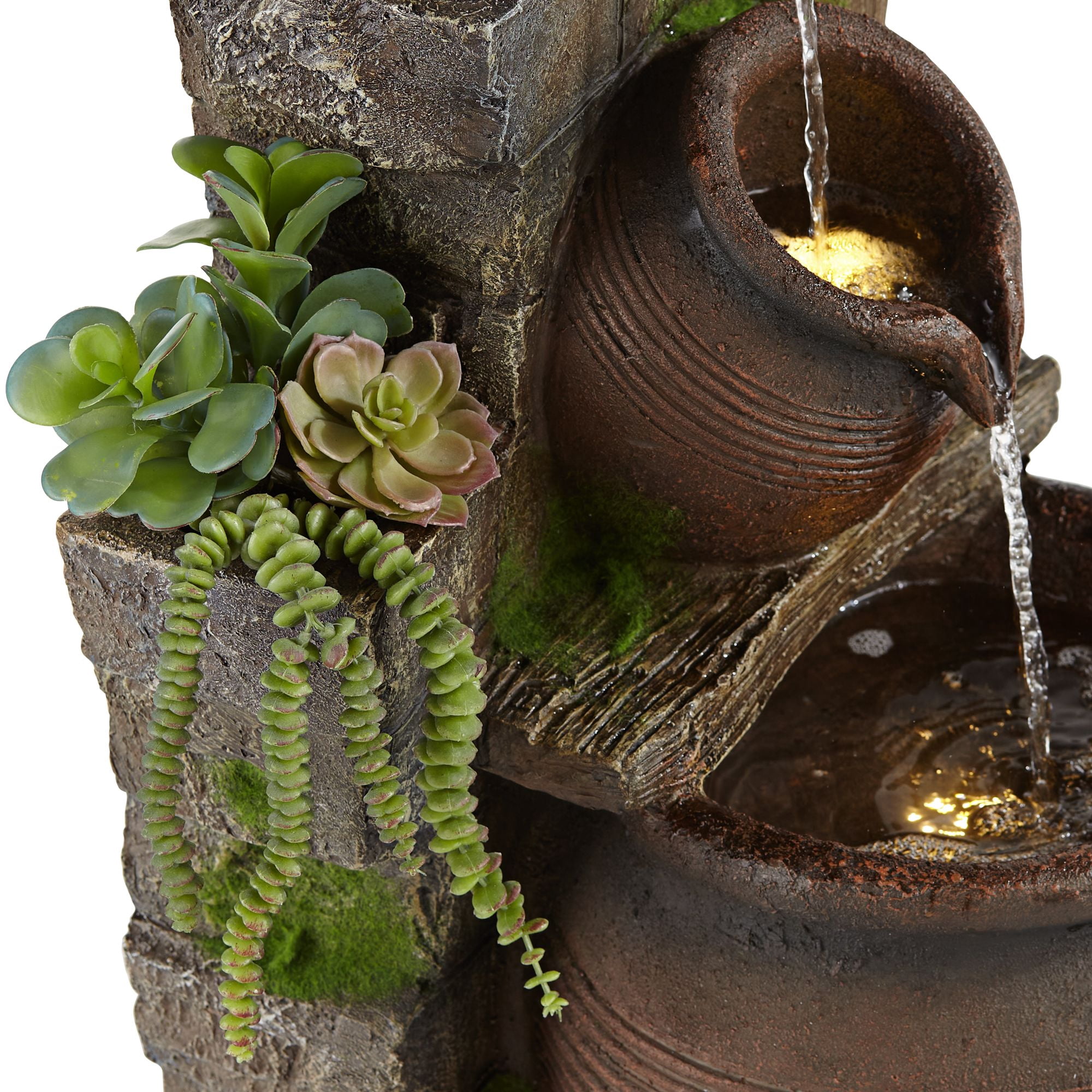 Four Jug 39 1/4" High Large Rustic Indoor Outdoor Decor Faux Stone Floor Fountain with Light LED Outside