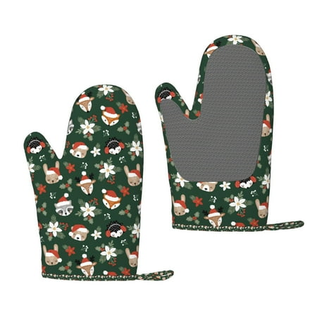 

Zeuib Festive Forest Friends Print Oven Mitts Oven Gloves with Non-Slip Silicone Heat and Slip Resistant Cooking Mitt Set for Cooking and Baking (2 Count)