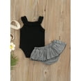thumbnail image 4 of Baby Girl Summer Rompers Set Solid Color Sleeveless Jumpsuit and Casual Ruffled Plaid Shorts Outfit, 4 of 8