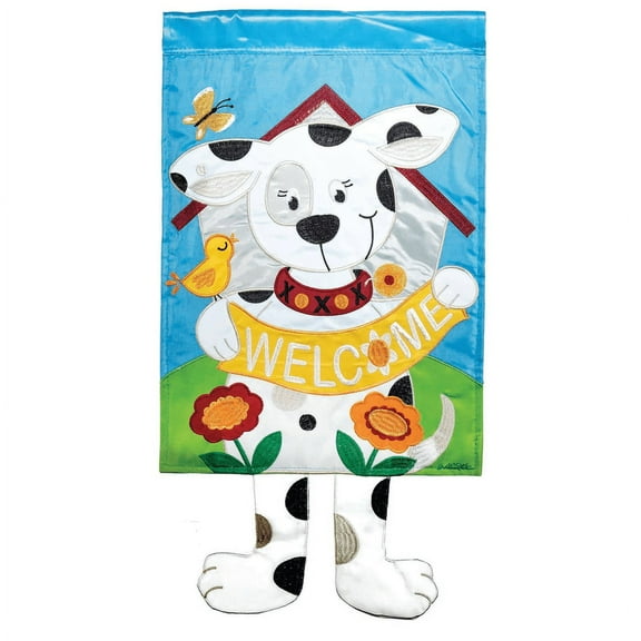 Magnolia Gardens M011287 13 x 24 in. Double Applique Dog Welcome Polyester Garden Flag