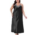 thumbnail image 1 of Camisón de satén para mujer de tallas grandes Agnes Orinda, tirantes de seda, escote en V, ropa de dormir, lencería, vestido maxi 1X negro, 1 of 6