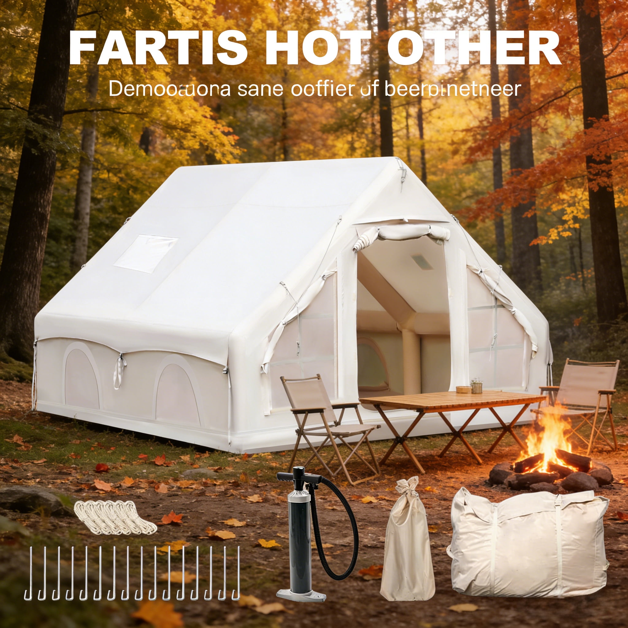 Vakiorn 13x10 Ft Inflatable Air Tent 8-Person with Built-in Pump Stove Jack Waterproof Windproof All-Season for Camping Festivals