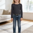 thumbnail image 4 of WUANDIXFA Girls Long Sleeve Shirts Crewneck Ruched Side Slim Fit Tops Ribbed Knit Casual Tee Shirt 4-15 Years (Dark Gray, 11-12 Years), 4 of 7