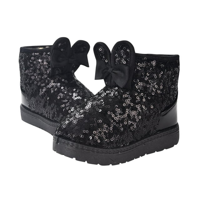 Children's Solid Color Small Ear Sequins Thickened Snow Boots, Warm and Comfortable Booties