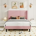 thumbnail image 2 of Amolife Queen Size Platform Bed Frame with Velvet Upholstered Wingback Headboard, Pink, 2 of 10