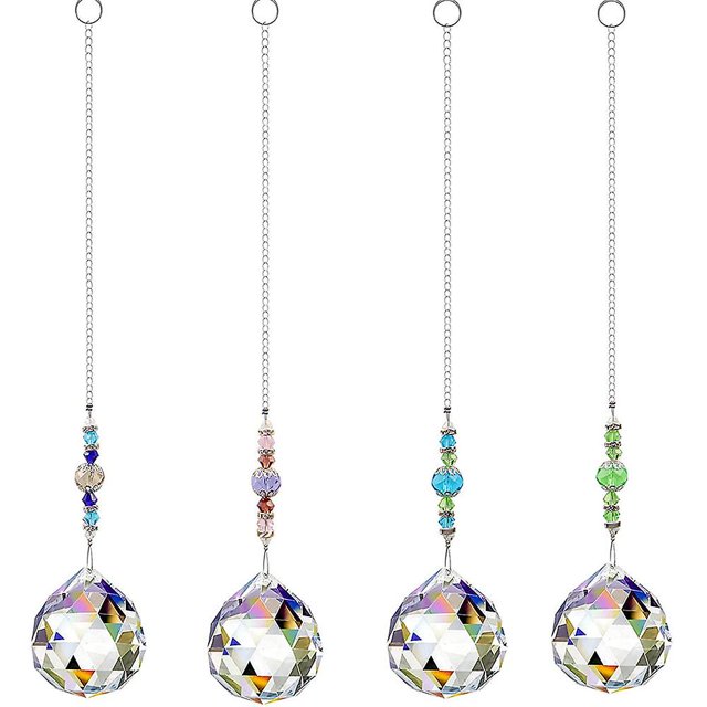 4 uds., colgantes de cristal de 30mm, colgantes de cristal para ventana, arcoíris, adorno para atrapar el sol, cristales colgantes compatibles con Afortunado Sencillez