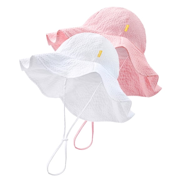 Gorro de playa para bebé HONGTEYA para niñas pequeñas, UPF 50+, rosa y blanco