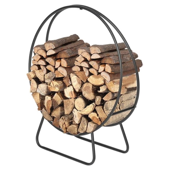 24 Inch Firewood Rack Indoor/Outdoor Log Hoop, Steel Log Holder, Heavy Duty Wood Fireplace Pit Circle Design, Black