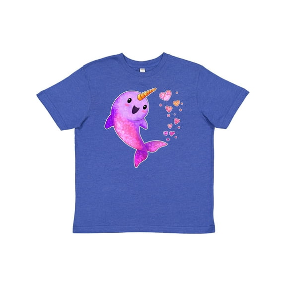 Inktastic Valentine's Day Cute Pink Narwhal with Hearts Youth T-Shirt