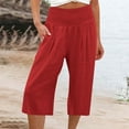 thumbnail image 4 of Mrat Womens Casual Trousers Solid Color Elastic High Waist Wide Cropped Leg Loose Running Climbing Capris Pants Trousers Pocket Pants Hot Pink XXXL, 4 of 5