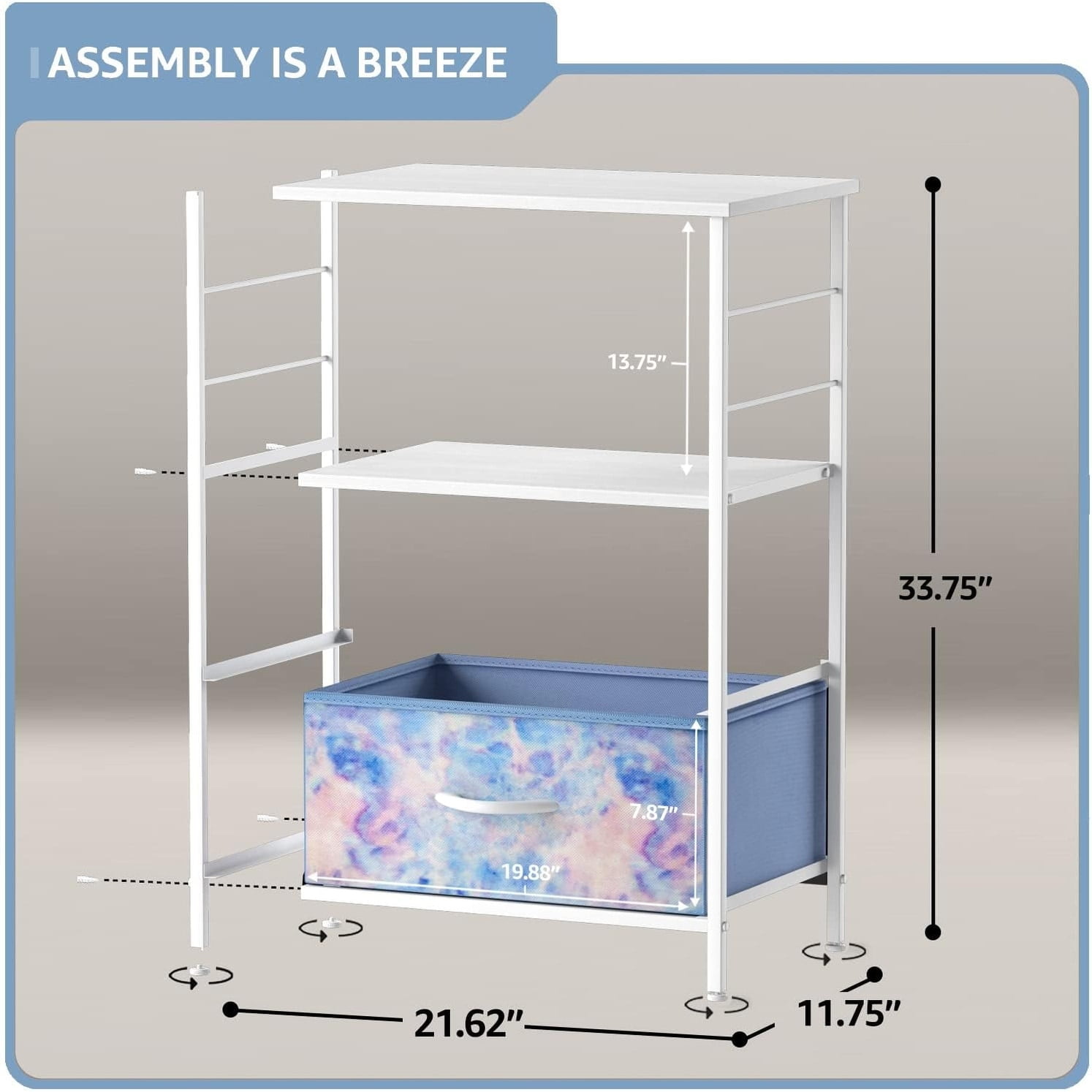 Sorbus Nightstand 2-Drawer Storage Dresser - Kids, Teens Boys & Girls Bedrrom Furniture, Accent End Table Chest, College Dorm, Steel Frame, Wood Shelf & Top, Fabric Bins (Tie-dye Blue)
