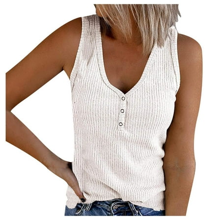 

Guieoi Spring Tops for Women Women s V-neck undershirt sleeveless button-down casual undershirt shirt T-shirt Summer Tops Clearance Sale