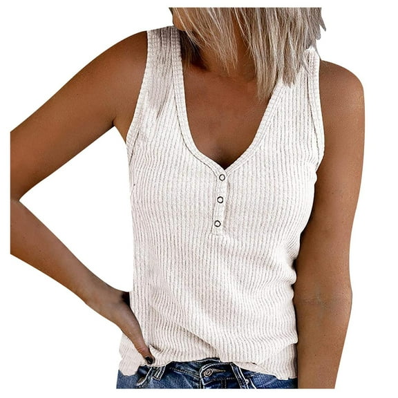 Women Summer Tops Women's V-neck undershirt sleeveless button-down casual undershirt shirt T-shirt Camisole Tops with Shelf Bra Outdoor Apparel Big Foam Spaghetti Top Cropped Camisole for White S