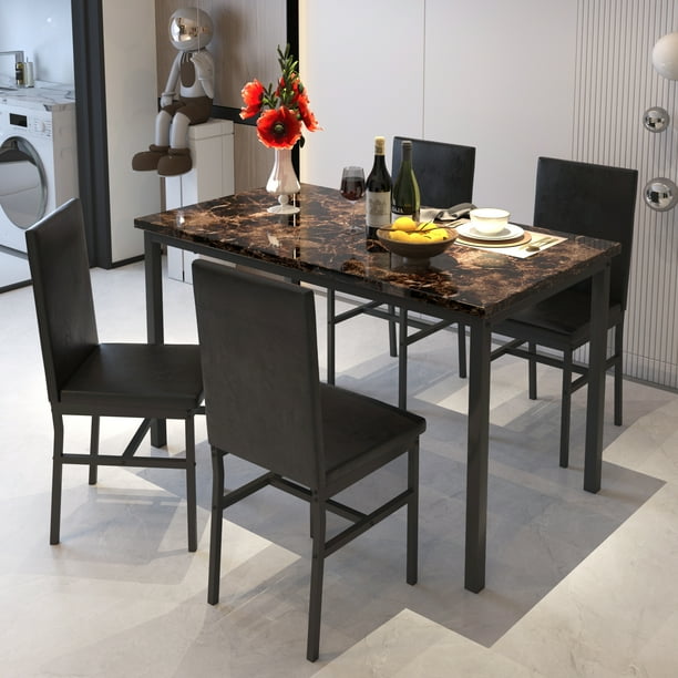 5 Piece Dining Room Table Set, Modern Dining Table Sets with Espresso