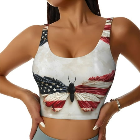 Sports Bra for Women  American Flag Butterfly Wall Sports Bras for Women High Support  Workout Yoga Tank Tops Woman With Removable Cups