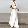 thumbnail image 2 of Ketyyh-chn99 Longues Robes de Soirée pour Femmes Robe de Cocktail Florale à Manches Mi-Longues Élégante Formelle Soirée Cocktail Robes de Fête Robe Maxi Blanc,m, 2 of 5