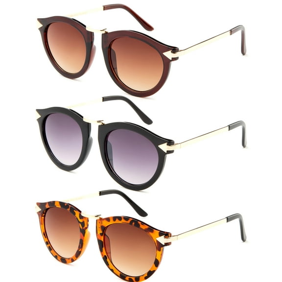 3 Pack Plastic Vintage Frame Metal Bridge Fashion Sunglasses for Women
