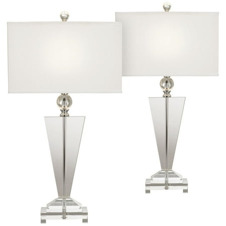 Art Deco Set Table - Vienna Full Spectrum Modern Table Lamps Set of 2 Art Deco Crystal Trophy Off White Rectangular Shade for Living Room Bedroom