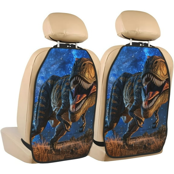 Goofa Starry Night Charging Dinosaur Pattern Car Back Seat Protector for Kids (2 Pack) ,Anti-kick Storage Mat for Car Seats,Shields from Footprints