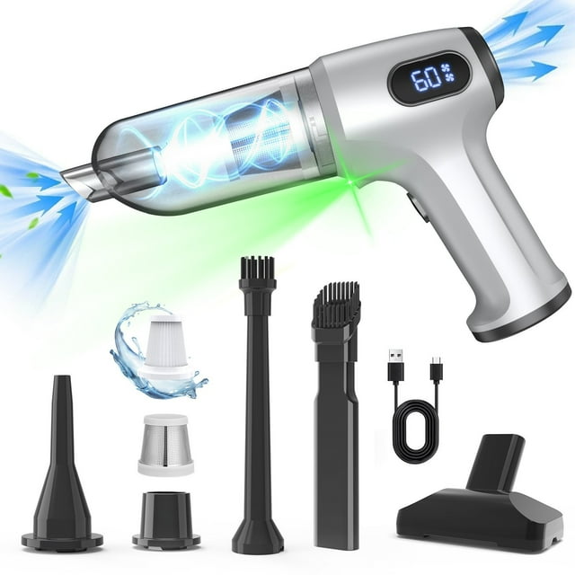 2-In-1 Portable Car Vacuum Cleaner And Air Duster Rechargeable With Led Display
