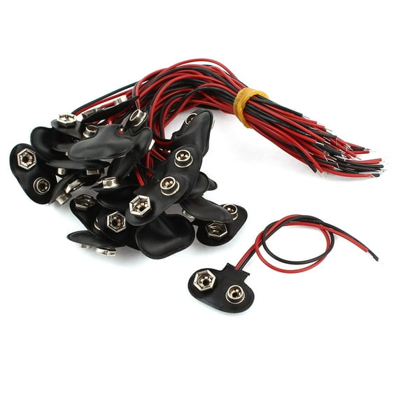 30Pcs 9V Battery Snap Connector Clip Cord Wires Holder Black 17cm Length
