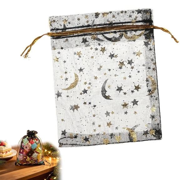 Moon Star Organza Bags - Wedding Favors with Drawstring, Black Organza Gift Pouch for Jewelry, Wedding, Valentine's Day, Christmas, Party Favor Bags