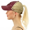 thumbnail image 2 of C.C Ponytail Messy Buns Trucker Ponycaps Plain Baseball Visor Cap Dad Hat (Distressed Aztec Patch Burgundy), 2 of 3