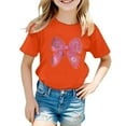 thumbnail image 1 of NINGMENG Hauts et T-Shirts pour Filles, Imprimé Lettre, Col Rond, Manches Courtes, Décontracté, Orange, 10-11 Ans, 1 of 4