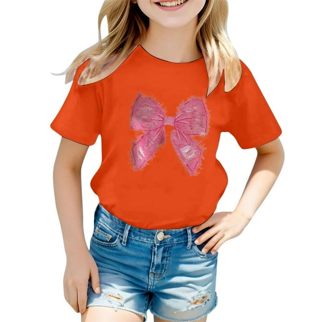 Vêtements pour Tout-Petites Filles à Lettres Imprimées Hauts à Manches Courtes pour Filles Hauts d'Été pour Filles Hauts à Col Rond pour Filles 2-3 Ans Tenue pour Fille