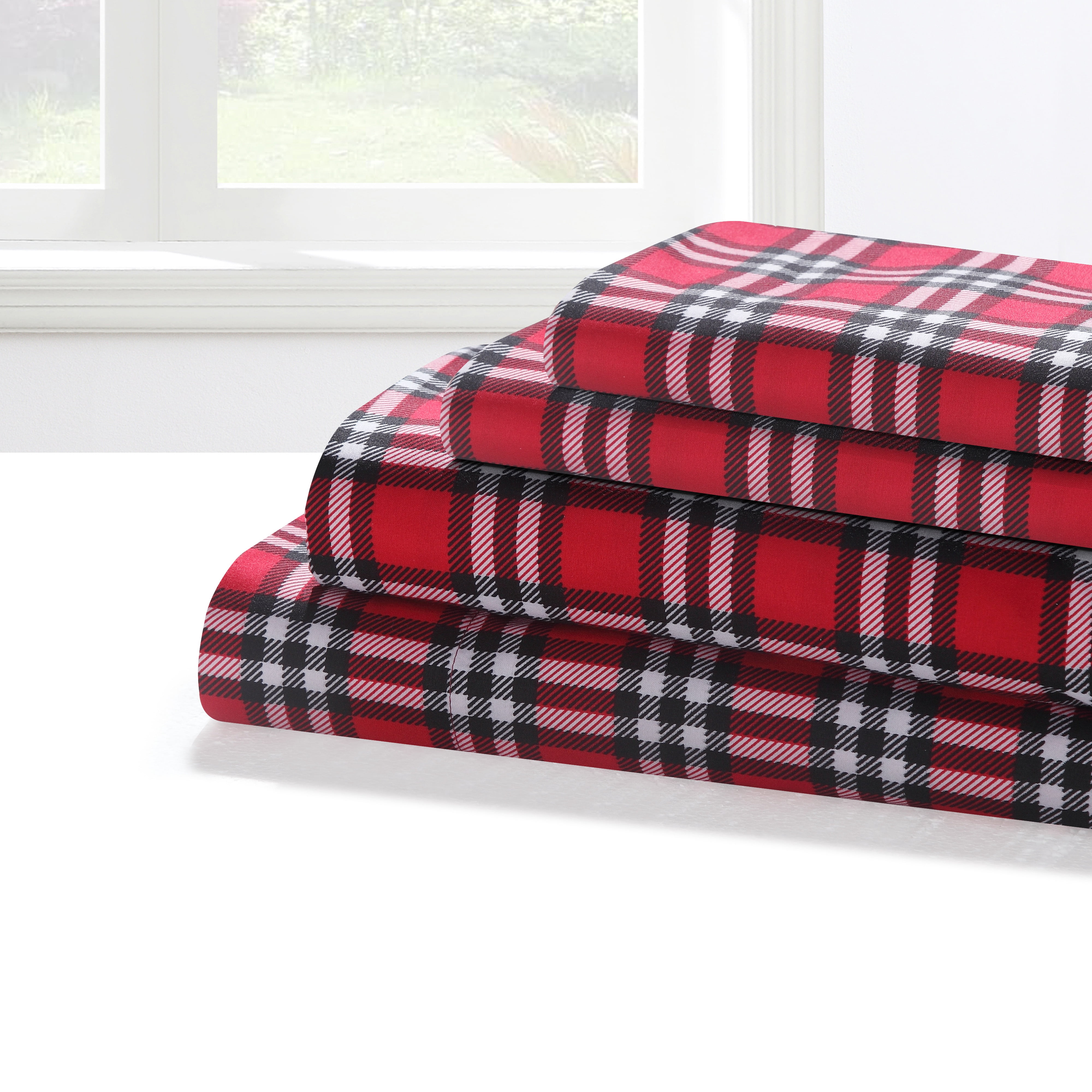 Cady Plaid Microfiber 4-piece Sheet Set Queen